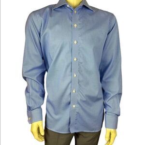 Gently Used Light Blue and White Houndstooth Check Zegna L/S Dress Shirt Size M